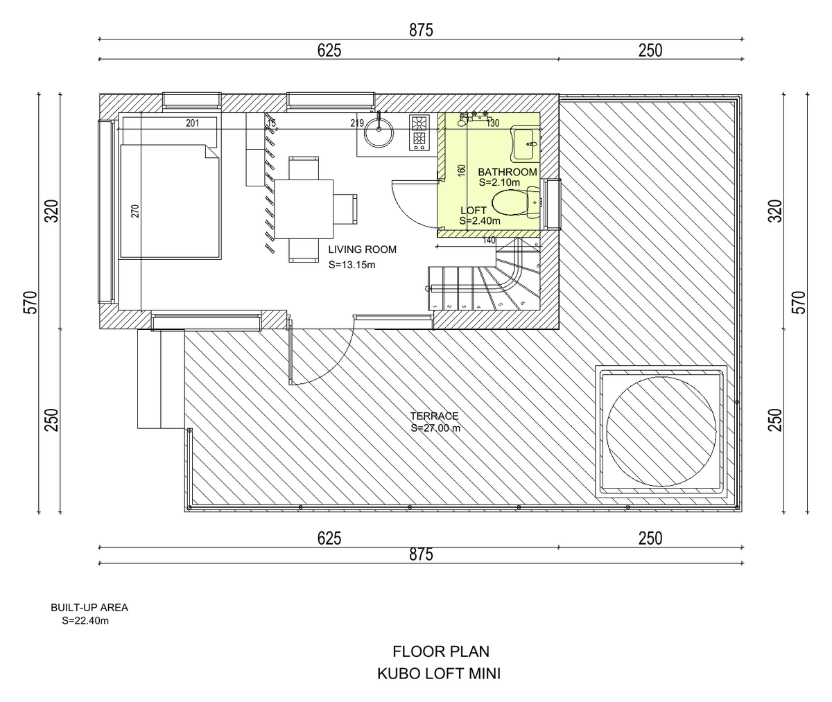 Plano Kubo Loft Mini 22 m²