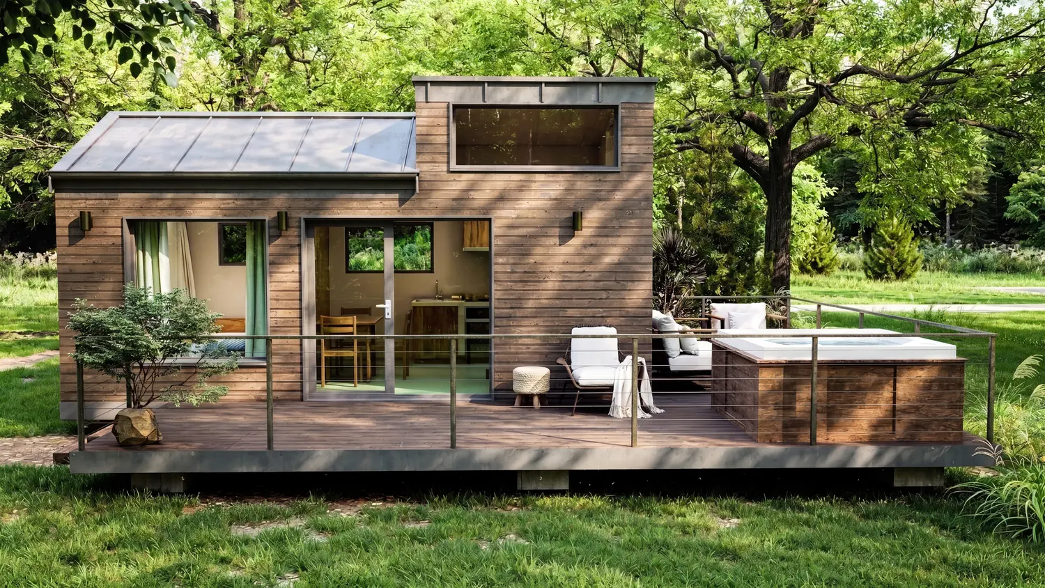 Kubo Loft Mini — vista frontal con terraza y spa