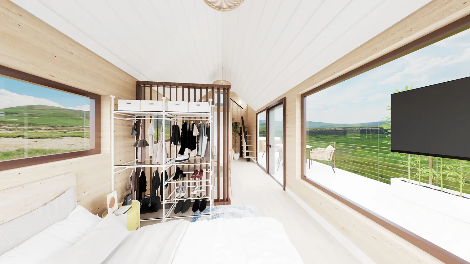 Kubo Loft Mini — dormitorio con vista a la terraza